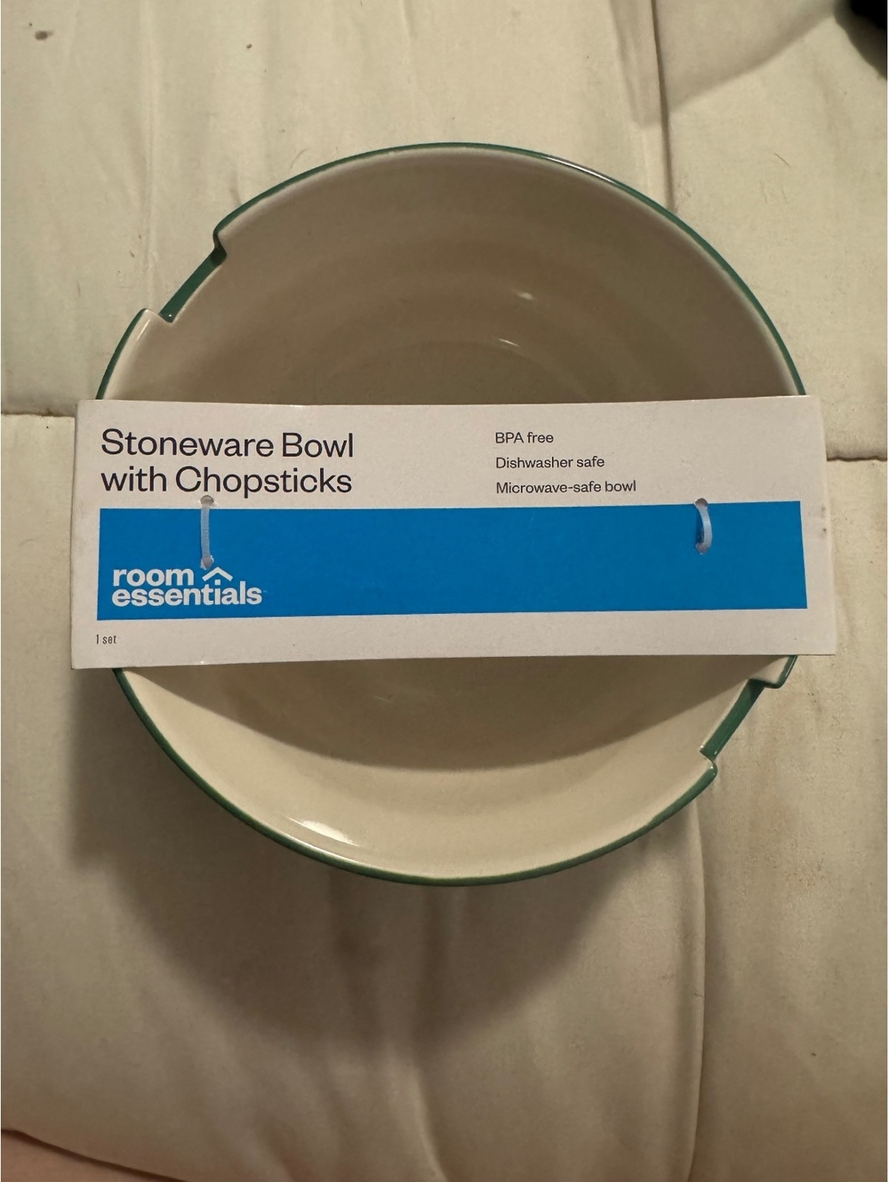 Room Essentials Stoneware Bowl with Chopsticks, Blue, BPA Free, Dishwasher safe